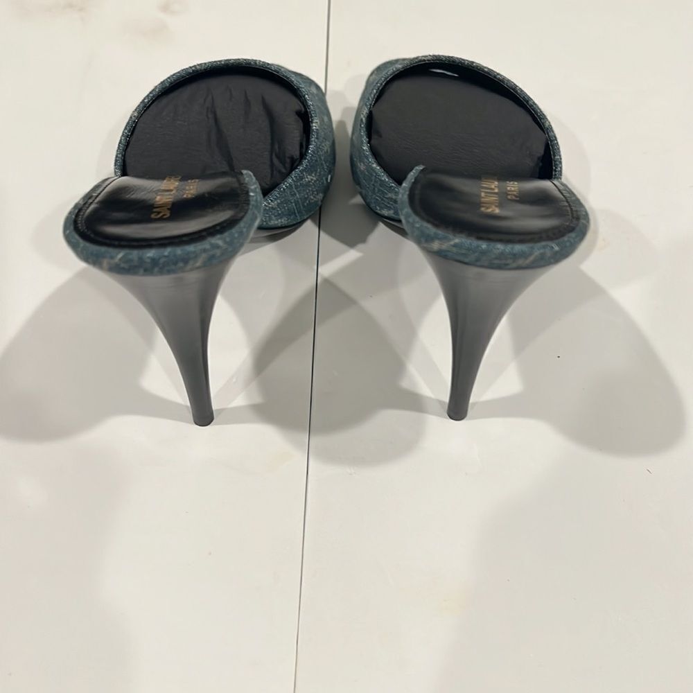 Brand new Saint Laurent LA 16' Monogram denim Heeled Mules with box - Picture 6 of 8